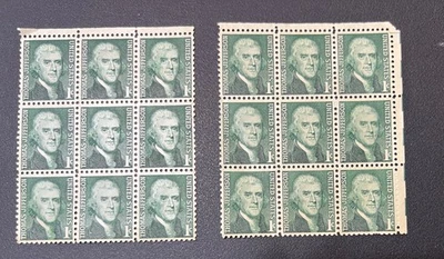 Scott # 1278 Jefferson Two Blocks of 9 NHOG - Image 1 of 2