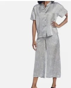 EILEEN FISHER Drift Silk Organic Cotton Cropped Pant Sz M Gray NWT Lagenlook - Picture 1 of 11