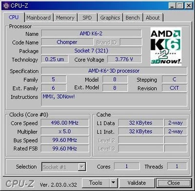 AMD K6-2 500 MHz (AMD-K6-2/500AFX) Socket7 Used Normal (1) - Image 1 of 4