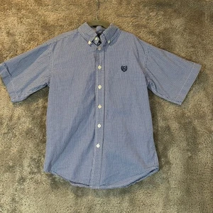 Chaps Short Sleeve Blue White Gingham Check Button Down Shirt S Small 8 Boys - Picture 1 of 5