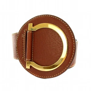 Salvatore Ferragamo Belt Leather Brown Women Gold Gancini Bukle from Japan - Picture 1 of 24