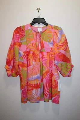 TÚNICA MANGA ABULLONADA J. MARIE EDEN 100% ALGODÓN BOTÁNICA MULTICOLOR TALLA XS Foto 1 de 4