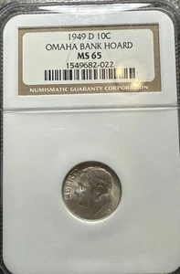 1949-D NGC MS 65 – Roosevelt Dime – Certified Omaha Bank Hoard Coin - Picture 1 of 4