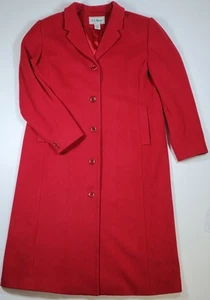LL Bean Vintage Size 18 Women’s Red Wool Cashmere Long Trench Coat ●Heavy Wear - Picture 1 of 9