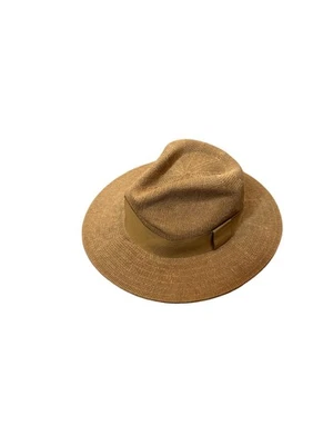 Anthropologie Hat Fedora Fitted Tan Woven Wide Brim Ribbon Band Womens Summer - Image 1 of 4