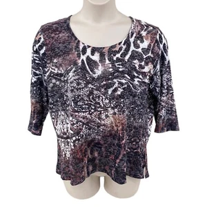 Creation Womens Animal Print Knit Top Size Large* Rhinestone Novelty 3/4 Sleeve - Picture 1 of 11