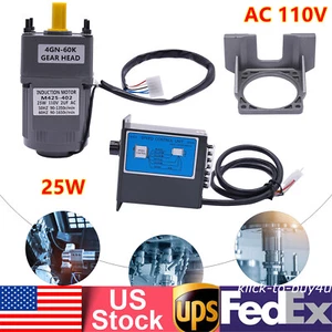 1:60 90-1350r/min AC110V Gear Motor Electric Motor 25W Variable Speed Controller - Picture 1 of 22
