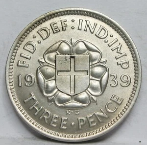 GREAT BRITAIN UK England 3 pence Threepence 1939 UNC Silver George VI #F17 - Picture 1 of 6