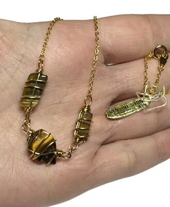 Vintage NOS poliert Tigerauge gefangen Perlenkette Halskette Japan SS1260 - Bild 1 von 6