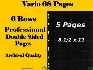 5 Pages - VARIO 6S Double Sided Black Pages with 6 Crystal Clear Pockets / Side - Picture 1 of 7