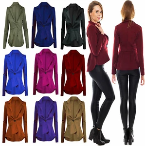Women Ladies Stretch Peplum New One Button Long Sleeves Coat Jacket Blazer Top - Picture 1 of 18