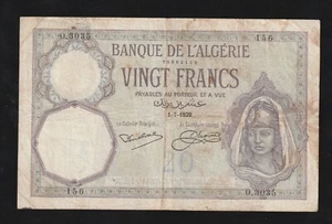 Algeria, 20 Francs, 1929, P-78b, Rare Circulated Banknote, Banque de I' Algerie - Picture 1 of 2