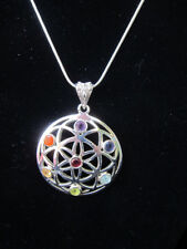 Chakra Flower of Life Pendant Necklace Snake Chain Reiki Healing Crystal 