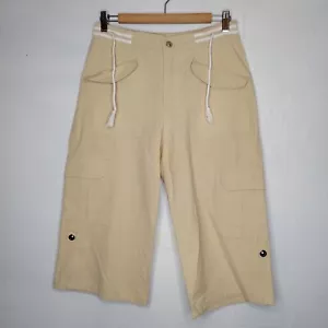 Pantalones cargo recortados de pierna ancha Assasin Y2K para mujer 30 beige con cordón bolsillo cremallera - Imagen 1 de 3