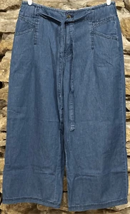 Women’s NWT C Est 1946 Denim Belted High Rise Wide Leg Crop Pants Size 12 - Picture 1 of 5