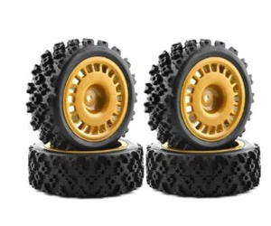 Plastic Rim & Tire Set Brown For 1/10 RC TAMIYA XV01 TT02 TA08 Off Road Rally - Picture 1 of 8