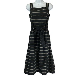 Lafayette 148 Dress Womens Sz 2 Black silver jewel pipe Striped tie front $1198 - Picture 1 of 10