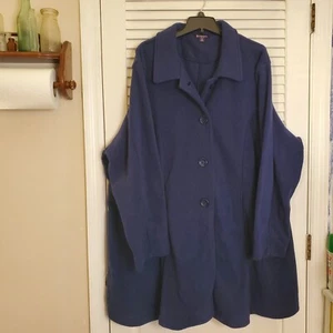 Roaman's Womens Plus Sz 3X Jacket Blue Plush Fleece Soft Coat Button Up Warm - Picture 1 of 10