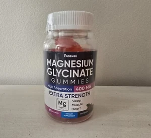 Purawex Magnesium Glycinate Gummies 400mg High Absorption Raspberry Flavor 60ct - Picture 1 of 6