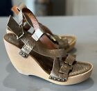 Womens VIA SPIGA Bronze Metallic Leather Wedge Sandals EUC Size 7.5