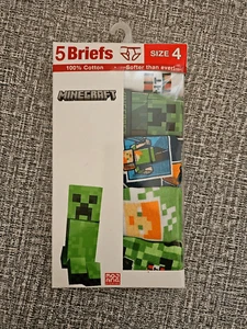 NEW Minecraft Boy Under Wear Briefs 5 Pack Size 4 Multicolor 100% Cotton - Picture 1 of 4