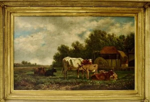 19th c Antique S. North Signed Landscape Painting Cows in Pasture - Picture 1 of 12