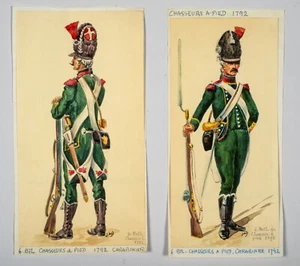 French Military Watercolor Ink Illustrations, J.A. Drexler, Chasseurs À Pied - Picture 1 of 14