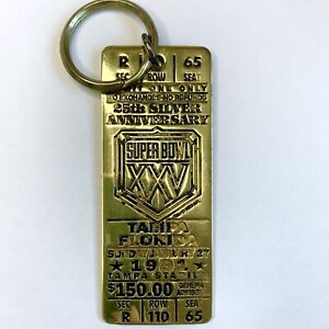 Vintage NFL Super Bowl XXV 25 Tampa Buccaneers Key Chain 1991 Brass Anniversary