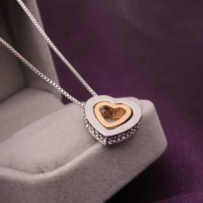 Collana Donna Doppio Cuore Porta Fortuna Catenina Ciondolo Vintage + Omaggio - Immagine 1 di 4