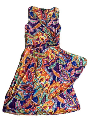 Lauren Ralph Lauren Dress Floral paisley faux Wrap Multicolored Women Sz Small - Image 1 of 4