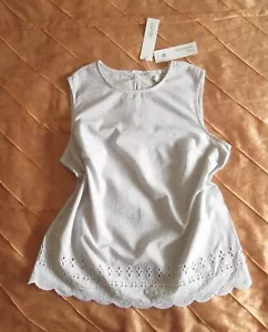 ESPRIT BASIC TRÄGER TOP BAUMWOLLE LOCHSTICKEREI GESTREIFT WEISS BLAU 42, XL NEU - Bild 1 von 12