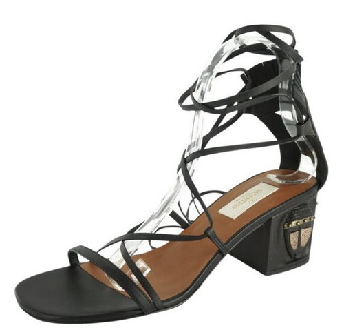 Sandali gladiatore Valentino in pelle nera maschera tribale con cinturini taglia 8