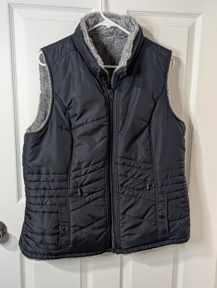 KC Collection Reversible Vest Black/Gray Faux Fur Women's Size XL  - Image 1 of 4