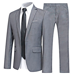 Mens One Button Slim Fit Jacket Pants 2-Piece Set Suit Business Blazer Suits