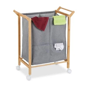 Relaxdays Wäschekorb mit Rollen Cesto Portabiancheria, 2 Scomparti 80 l, (C3E) - Foto 1 di 1