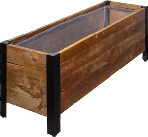 Recycled Wood Rectangular Garden Planter, Brown, 37 x 13 x 15 Inch (LxWxH) - Picture 1 of 7