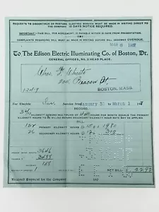1907 Ricevuta della Edison Electric Illuminating Company Boston MA - Foto 1 di 3