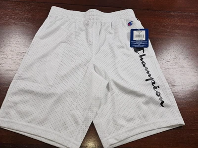 Pantalones Cortos Champion Niños Jóvenes Medianos Blancos Deletrear Logo Bolsillos Malla Atlética Foto 1 de 4