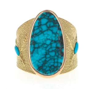 18 Karat Gold Kolibri Ring mit hochwertigem natürlichem schwarzen Witwen Türkis - Bild 1 von 4