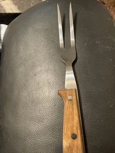 Wm A Rogers Oneida stainless steel japan Serving Fork 2 prong wood handle - Picture 1 of 4