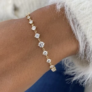 Round Lab-Created Diamond Chain Bracelet Bracelet 1.79ct F/VS 14K Yellow Gold - Picture 1 of 7