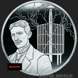 1oz 2024 Tesla Coil Proof + COA BOX Silver Shield Free Energy Nikola Tesla 999 - Bild 1 von 23