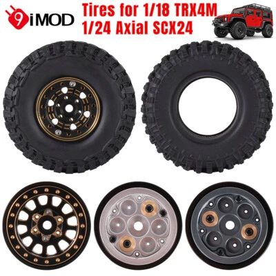 4pcs Rubber Tires Metal Beadlock Hub for 1/18 TRX4M 1/24 SCX24 RC Crawler Car - Bild 1 von 4