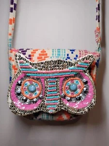 WOMEN GIRLS SMALL MONSOON FABRIC SEQUIN BEADED OWL SHOULDER BAG CROSS BODY PURSE - Picture 1 of 8