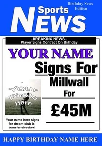 Football Personalised Millwall Birthday Greeting Card Add Photo Name age - Picture 1 of 1
