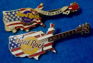 LAS VEGAS & HRA 4th JULY AMERICA USA SHAPED FLAG GUITAR Hard Rock Cafe 2 PIN LOT - Picture 1 of 1