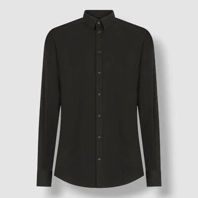 Dolce & Gabbana Men's Black Solid Collared Button-Front Dress Shirt 15.75/40 - Image 1 of 2
