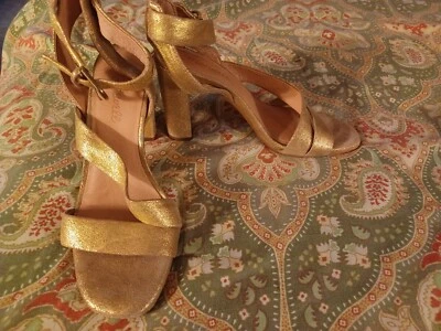 Madewell 7 Oro Brillante Formal Cuero Sandalias Zapatos Tacones Zapatos Foto 1 de 4