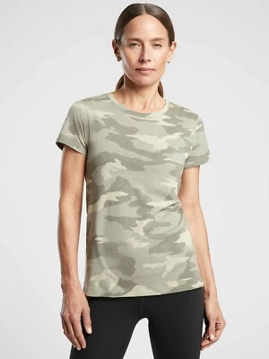 NWT Athleta Organic Daily Camo Crew Tee, Laurel Olive SIZE SP   #510162 W0224 - Image 1 of 4