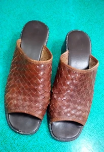Sandali mulo tessuto taglia 10 brandy pelle marrone "The Leather collection" Brasile - Foto 1 di 9